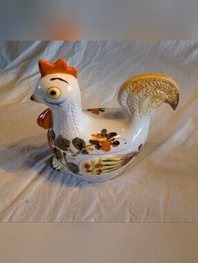 2/80$ Vintage Ceramic Hen Cookie Jar in White, Orange and Yellow